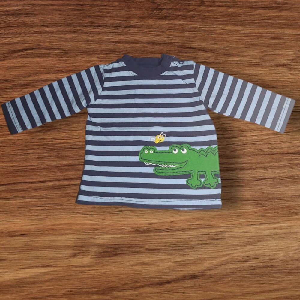 Carter’s Super Fun Alligator & Bee Long Sleeve Shirt 6M Blue Stripe Baby Boy Top